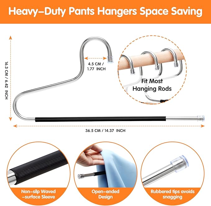 Pants Hangers Space Saving with Open-Ended,Closet Organizers and Storage,10 Pack Non-silp Clothes Hanger for Home Essentials,Dorm Room Essentials for College Students Girls Guys,Hangers for Jeans