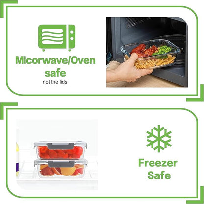 HOMBERKING 24pc Borosilicate Glass Food Storage Containers with Snap Locking Lids, Glass Meal Prep Containers, Airtight Lunch Boxes, Oven, Freezer and Dishwasher Safe, BPA Free, Kitchen Storage Set