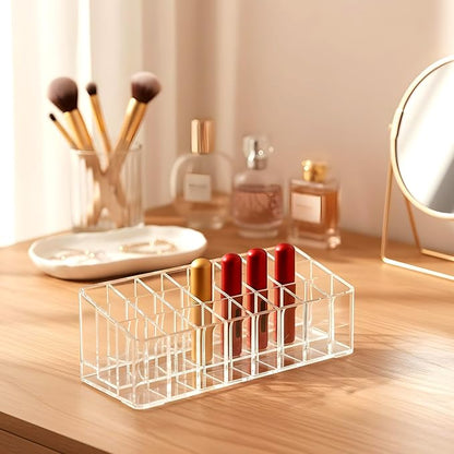 2 Pcs Rollerball Perfume Organizer, 24 Spaces Acrylic Perfume Storage Holder, Clear Beauty Scent Holder, Makeup Display Case Organizer for Lipstick Lip Glosses Brushes Perfumes Sample Mascara