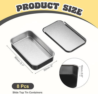 uxcell 8Pcs Slide Top Tin Containers, Mini Metal Empty Tins Box with Sliding Lids, 3.1"x2"x0.6" Rectangular Storage Organizers for Lip Balm, Solid Perfume, Small Items, Black