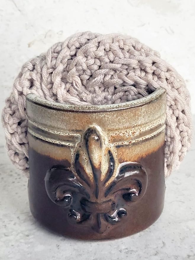 Fleur De Lis Sponge Holder for Sink White French Country Farmhouse Decor Compact Handmade Drain Rack (Cream/Rust)