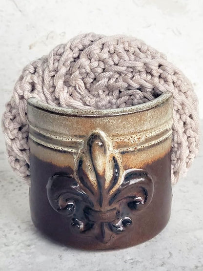 Fleur De Lis Sponge Holder for Sink White French Country Farmhouse Decor Compact Handmade Drain Rack (Cream/Rust)