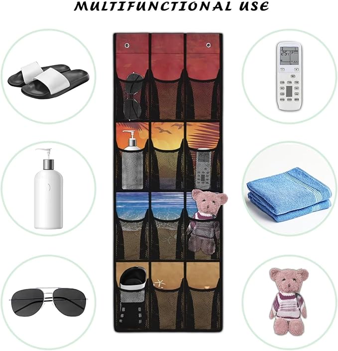 Generic Sunset Beach Over The Door Shoe Organizer Large Pockets Storage Door Organizer Multi-Layer Pocket Structure to Meet The Storage Needs of Different Items for Mom Dad Housewives