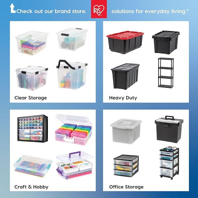 IRIS USA 54 Qt Stackable Plastic Storage Bins with Lids, 12 Pack - BPA-Free, Made in USA - See-Through Organizing Solution, Latches, Durable Nestable Containers, Secure Pull Handle - Clear