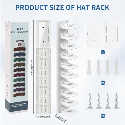 Enwokran Baseball Cap Organizer - Bedroom Closet Storage | 2 Pack, 40 Hats Capacity, Multilayer Rack with 2 Mounting Options(White)