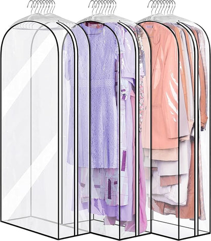 MISSLO 10" Gusseted All Clear Garment Bags for Hanging Clothes 50" Dress Bags for Closet Storage Coat Protectors for Suits, Gowns, 3 Packs