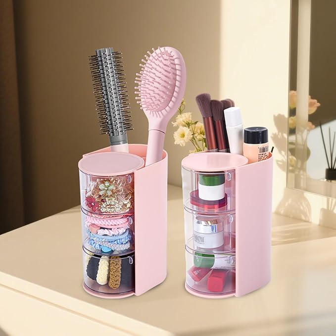 Hair Accessory Organizer & hair brush organizer, 2-Layer Clear Hair Accessories Organizer Rotatable Small Jewelry Box for Clip Earring Necklaces, The Latest Gift for A Girl. (White) Hair Caddy