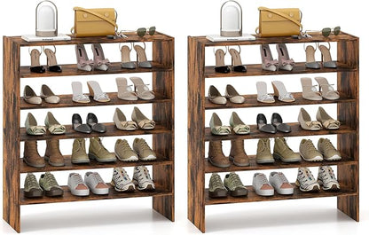 Giantex 3-in-1 Vertical Shoe Rack, 6-Tier Free Standing Shoe Storage Organizer w/Stackable Design for 18 Pairs, 31 Inch Wide Wood Shoe Shelf for Closet, Entryway, Living Room, Office (2, Brown)