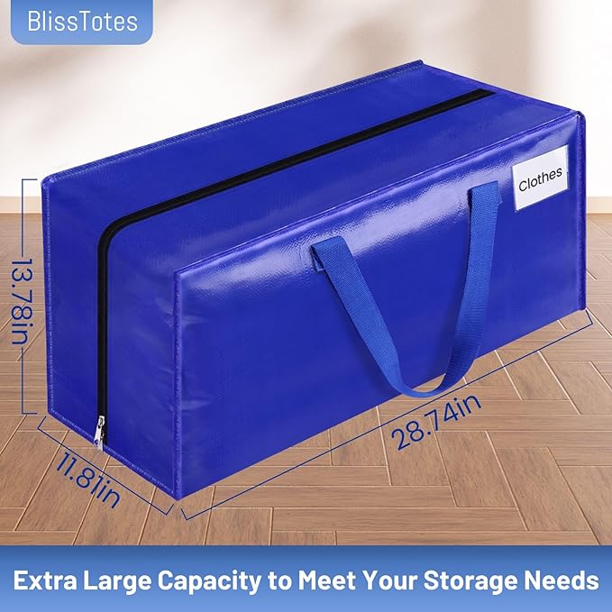 BlissTotes Moving Bags, Heavy Duty Moving Supplies & Storage Bags, Extra Large Packing Bags, Boxes with Tag Pockets, Collapsible Fold Flat Storage Totes, Alternative to Box and Bin, 76L, 10 Packs