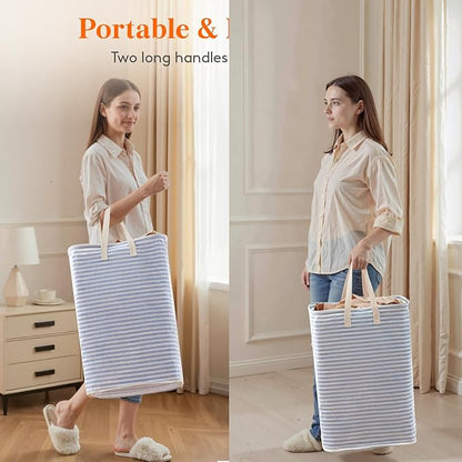 Lifewit 75L Large Collapsible Laundry Hamper, Tall Foldable Dirty Clothes Baskets Waterproof, Freestanding Design with Easy Carry Handles in Dorm Bedroom Bathroom College, Dark Blue
