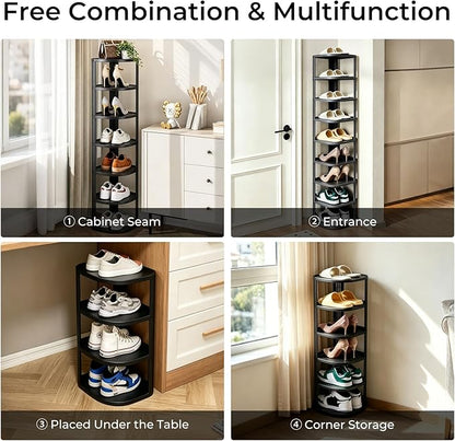 UFORU 9 Tier Vertical Shoe Rack,Corner Shoe Organizer for Entryway,Narrow Free Standing Shoe Organizer for Small Spaces,Tall Shoe Rock for Closet,Easy Assembly Shoe Storage Stand