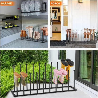 Housen Solutions 10 Pairs Boot Rack Organizer for Tall Boots, Large Capacity Metal Free Standing Shoe Racks, Black Cowboy Boot Holder Stand for Closet, Garage