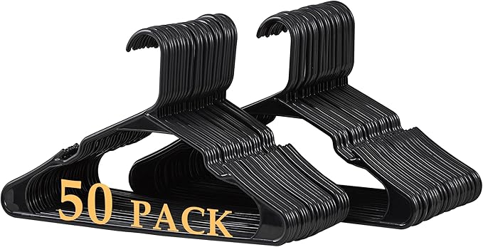 VECELO 50 Pack Plastic Hangers, Space-Saving Clothes Hangers with Shoulder Notches for Straps, Durable Non-Slip Hangers for Closet, Ideal for Shirts, Dresses, Coats, Pants,Suits