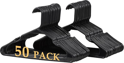 VECELO 50 Pack Plastic Hangers, Space-Saving Clothes Hangers with Shoulder Notches for Straps, Durable Non-Slip Hangers for Closet, Ideal for Shirts, Dresses, Coats, Pants,Suits