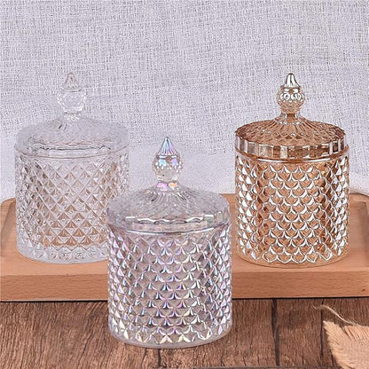 Colorful Home Decorative Jar Qtips Holder Dispenser Glass Storage Container Bathroom Counter Vanity Organizer for Bath Salts/Swabs/Rounds Makeup Sponges Toothpick Jewelry(Amber,10 oz)