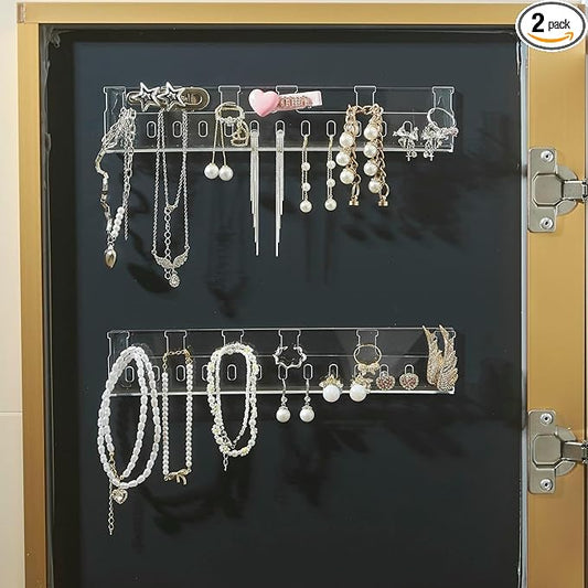 FFK 2 Pcs Acrylic Jewelry Organizer Holder Self-Adhesive Necklace Earring Bracelet Hairpin Organizer Hanger Holder Jewelry Hooks Display Cabinet Door Mounted Jewelry Organizer