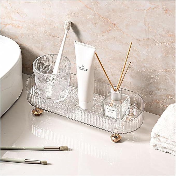 Makeup Perfume Organizer Tray, Small Bathroom Trays for Counter, Decorative Perfume Trays for Dresser, Vanity Make up Organizer Trays for Skincare and Cosmetics, Bathroom Tray Countertop