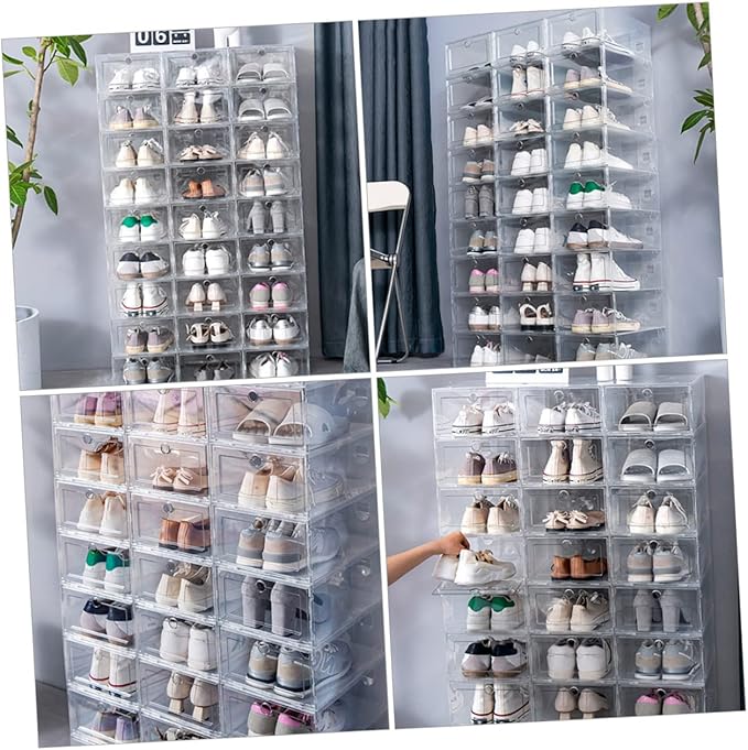 Cabilock 6Pcs Transparent Shoe Storage Boxes Thickened Plastic Containers with Front Opening Drawer Design for Dustproof Shoe Organization Large Capacity for Home Dorm Bedroom Use