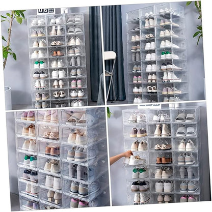 Cabilock 6Pcs Transparent Shoe Storage Boxes Thickened Plastic Containers with Front Opening Drawer Design for Dustproof Shoe Organization Large Capacity for Home Dorm Bedroom Use