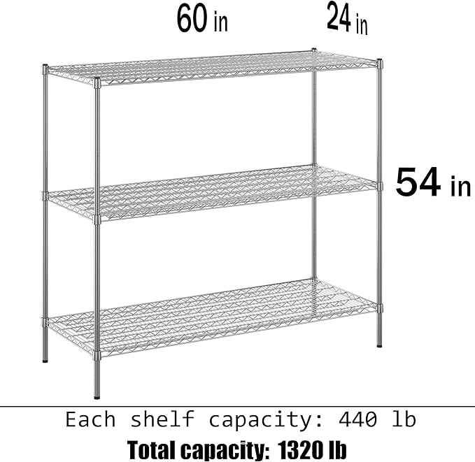 24" Deep x 60" Wide x 54" Height Wire Shelving Kit | 3-Tier | NSF Commercial Storage Rack Unit
