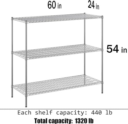 24" Deep x 60" Wide x 54" Height Wire Shelving Kit | 3-Tier | NSF Commercial Storage Rack Unit