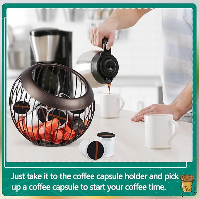 2 Pieces Coffee Pods Holder K Pods Holder Large Capacity Coffee Pod Baskets Stainless Steel Cup Organizer Sturdy for Espresso Capsule Pot Storage Metal Wire Fruit Bowl Snack Storage(Dark Brown)