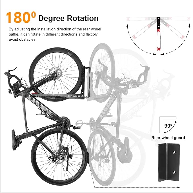 Swivel Bike Wall Mount Rack, Adjustable Vertical Bicycle Hanger for Garage Storage, Heavy Duty 3mm Steel Holder Fits 24"-29" Wheels (Max 3.5" Tire), 66lbs/30kg Load Capacity for MTB Road
