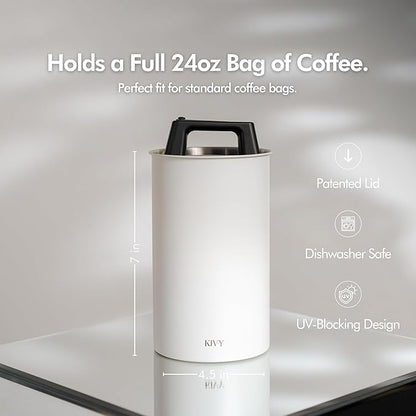 KIVY Vacuum Coffee Canister - Push Lid Preserves Coffee Aroma & Oil - Stainless Steel Airtight Coffee Canister - Container for Ground & Coffee Bean Storage - Storage Jar - Removes Excess Air