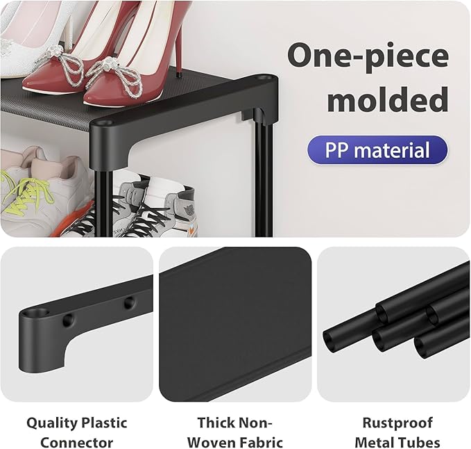 SAN HE Long Shoe Rack-Shoe Organizer 2 Tier Shoe Rack for Closet Front Door Entryway Garage, Stackable Free Standing and Freely Combinable Shoe Storage, Space Saving Small Shoe Shelves.