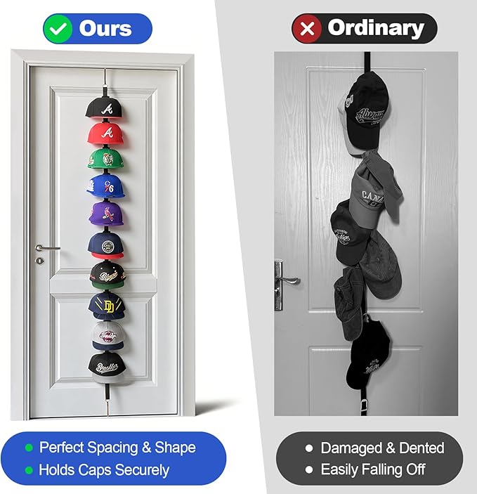 Aoodaily Hat Rack for Door - Two-Way Hanging Caps with Display Hooks and Hanger, Hat Organizer for Baseball Caps, Over the Door Hat Storage Organizer for Bedroom, Entrance or Garage Doors - 2 Packs