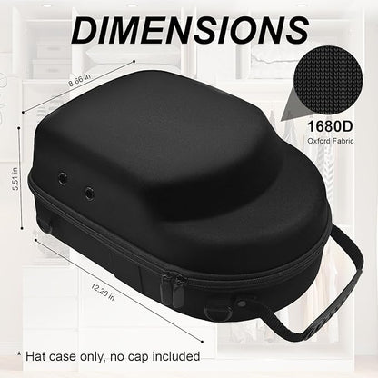 Hard Hat Travel Case for Baseball Caps 1 Piece Black - Hat Protector with Handle, Adjustable Shoulder Strap & Luggage Strap, Stores 6 Hats for Travel, Home, Gifts
