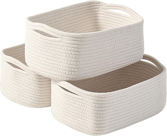 ICERZCZ Small Storage Baskets for Organizing, Organizing Baskets for Shelves, Small Cute Basket for Gifts Empty, Organizer Basket for Decor, 13"×8.5"×5.1" (3 Packs) Off White