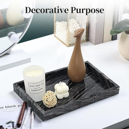 YMXYJM Natural Marble Tray for Bathroom, Genuine Ancient Wood Grain Marble Vanity Tray, Luxury Stone Trays for Dresser, Home Decor, Kitchen, Non-Resin/Non-Ceramic, 12"x 8", Ancient Wood Grain
