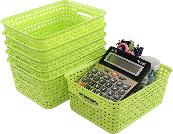 Plastic Storage Woven Basket Bins, 6 Packs