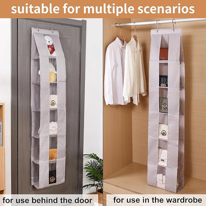 Over The Door Purse Organizer, 6-Pocket Hanging Storage for Handbags, 62.2x10.24 Inch, Space-Saving Closet Organizer with Metal Hooks, Gray (Gray)