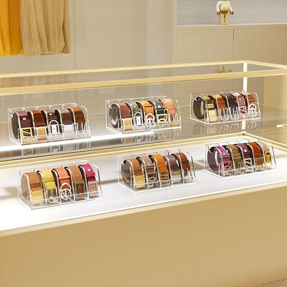 NIUBEE Belt Organizer - Acrylic Belt Storage Holder with 5 Compartments and Display Stand