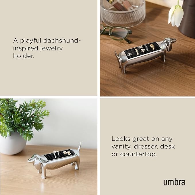 Umbra Dachsie Ring Holder - Gift for Weiner Dog Dachshund Doxie Lover - Jewelry Storage, Chrome
