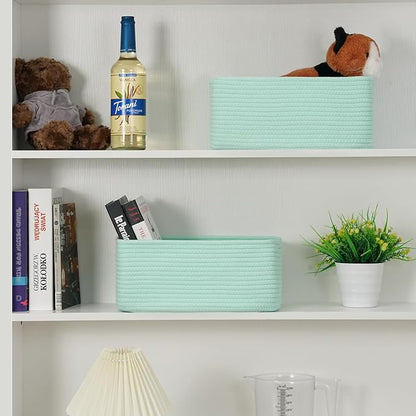 3-Pack Storage Baskets for Organizing | Woven Shelf Toy Basket | Rope Baskets for Gifts Empty | Closet Organizer Bins with Handles | Cube Decorative Box | 13.7×7.1×6.7” | Light Green
