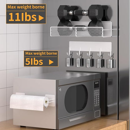 Magnetic Spice Rack for Refrigerator, 10 Pack Metal Magnetic Shelf, Moveable Spice Organizer with Hook Rack, Paper Towel Holder, Kitchenware Holder, Strong Magnetic Storage Fridge Organizer White