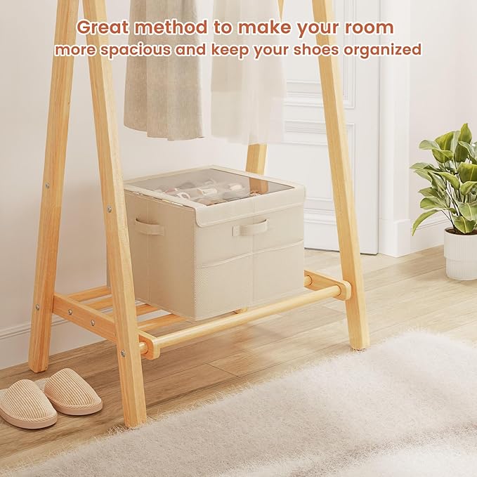PHINOX Shoe Organizer for Closet, Fits 12-24 Pairs, Shoe Storage Bins with Clear Cover and Reinforced Handles, Foldable Shoe Storage Organizer, Space Saving Shoe Holder for Wardrobe, 2 Pack Beige