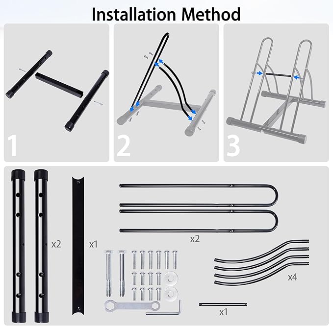Bike Rack – Dual Bicycle Stand for Mountain, Road Bikes – Two Bike Parking Garage Storage Rack for Indoor and Outdoor Steel Bicycle Storage Tire Rack