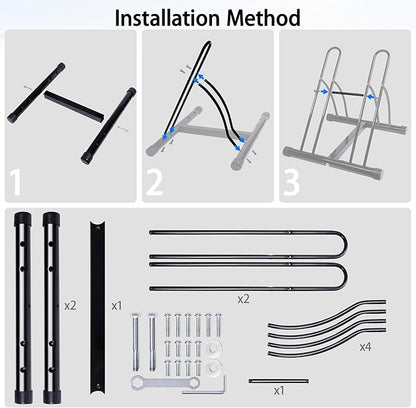 Bike Rack – Dual Bicycle Stand for Mountain, Road Bikes – Two Bike Parking Garage Storage Rack for Indoor and Outdoor Steel Bicycle Storage Tire Rack