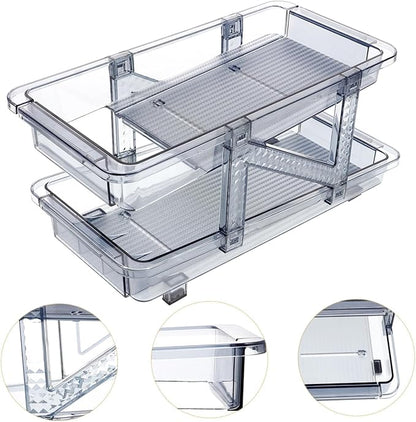 Double Tier Beverage Organizer Rack Rolling Soda Can Holder for Refrigerator Convenient Beer and Drink Dispenser Space-saving Storage for Kitchen and Pantry