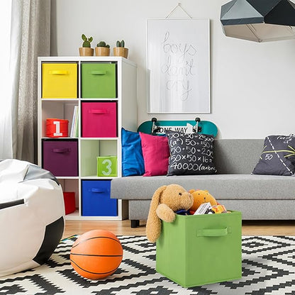 Stero Fabric Storage Bins 6 Pack Fun Colored Durable Storage Cubes with Fabric Handles Foldable Cube Baskets for Home, Kids Room, Closet and Toys Organization Multi Colors-1