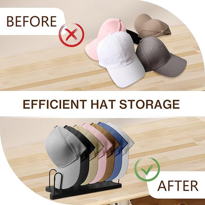 2X Hat Organizer for Baseball Caps - Wooden and Iron Hat Rack for 14 Caps, Tabletop Hat Holder - Hats Display & Storage, Hat Stand Baseball Cap Organizer for Closet, Bedroom, Dresser