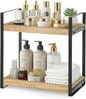 2 Tier Bathroom Organizers and Storage, Farmhouse Countertop Organizer for Bathroom Storage, Makeup Organizer for Decor, Wood Shelf for Perfume Skincare Kitchen Coffee Bar, Vanity Accessories (Brown)