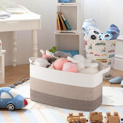 OIAHOMY Large Blanket Basket, 65L Cotton Rope Woven Laundry Basket, Toy Bin for Baby Room, Container for Blanket Storage in Living Room, 20''×16''×12'', Gradient Brown