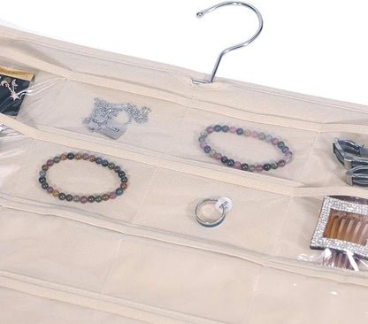 DIOMMELL 80 Pockets Hanging Jewelry Organizer for women, Storage Bag for Earrings Necklace Bracelet Ring accessory display holder, Beige