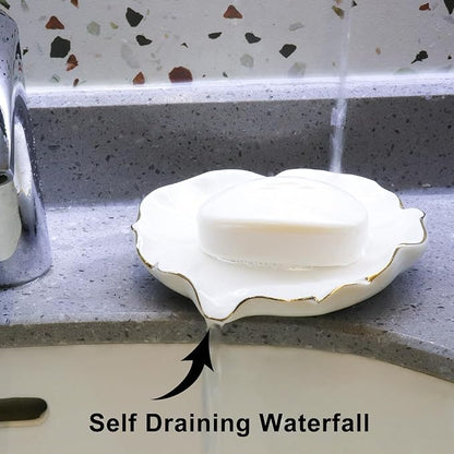 Elegant Bathroom Soap Dish, Inspired by Nature Hibiscus Flower, Ceramic Soap Dish Holder, Self-Draining and Multiple Styles for Bathroom Kitchen Accessories