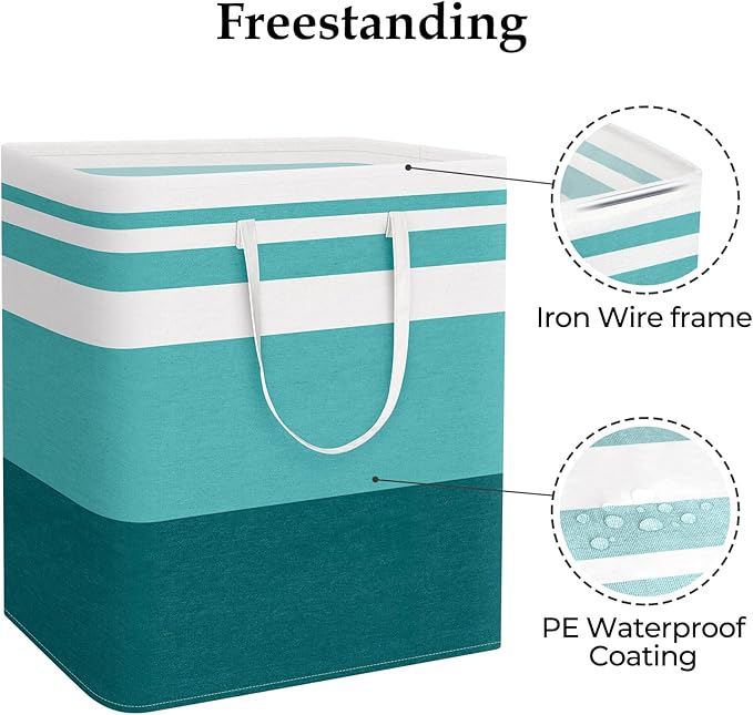 StorageRight Large Collapsible Laundry Basket Hamper with Easy Carry Handles，Freestanding Clothes Hampers for Laundry, Bedroom, Dorm, Towels, Toys, 100L, Green